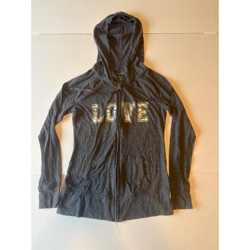 No Boundaries Gray Silver LOVE Zip Up Hoodie Junior Small Athleisure Comfy